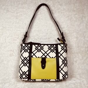 Spartina 449 Dixie Shoulder Bag Linen Leather Black White Lime Seven Oaks Purse
